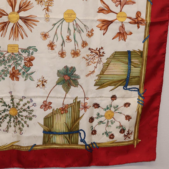 HERMES Carre 90 Scarf Silk Red White ""Herbier de Gavarnie"" Auth 207904