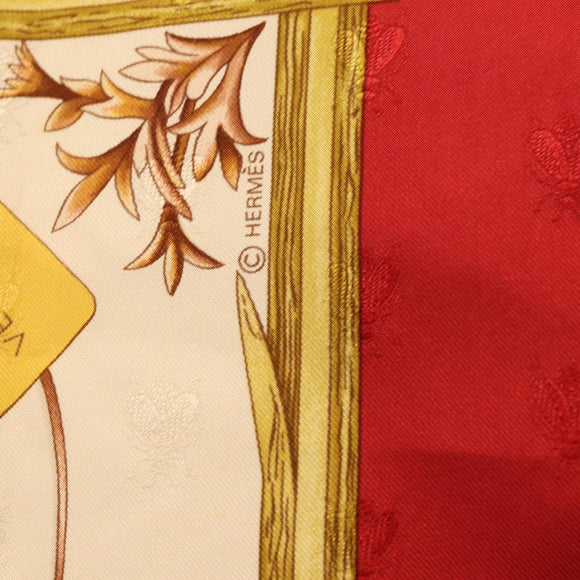 HERMES Carre 90 Scarf Silk Red White ""Herbier de Gavarnie"" Auth 207904