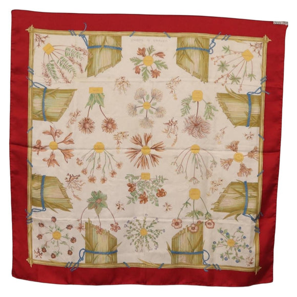 HERMES Carre 90 Scarf Silk Red White ""Herbier de Gavarnie"" Auth 207904