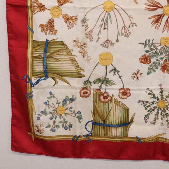 HERMES Carre 90 Scarf Silk Red White ""Herbier de Gavarnie"" Auth 207904