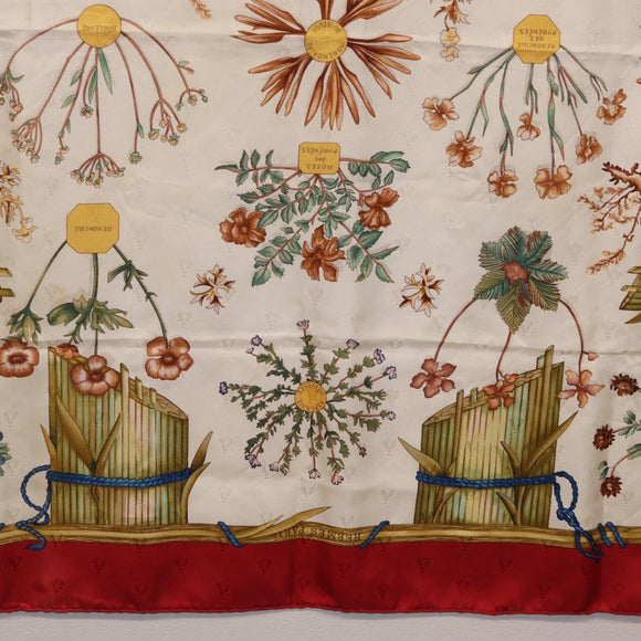 HERMES Carre 90 Scarf Silk Red White ""Herbier de Gavarnie"" Auth 207904