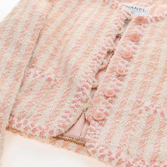 CHANEL Collarless Jacket tweed 40 Ivory Gold CC Auth 207912M