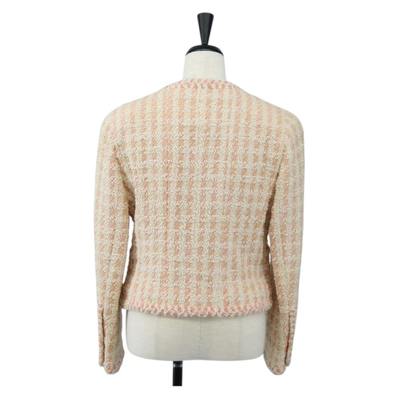 CHANEL Collarless Jacket tweed 40 Ivory Gold CC Auth 207912M