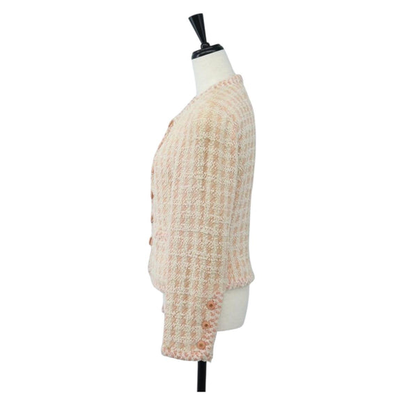 CHANEL Collarless Jacket tweed 40 Ivory Gold CC Auth 207912M