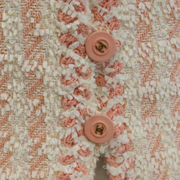 CHANEL Collarless Jacket tweed 40 Ivory Gold CC Auth 207912M