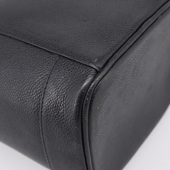 CHANEL Vanity Hand Bag Caviar Skin Black Gold CC Auth 207913