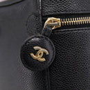 CHANEL Vanity Hand Bag Caviar Skin Black Gold CC Auth 207913-17