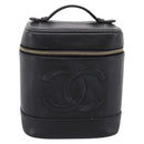 CHANEL Vanity Hand Bag Caviar Skin Black Gold CC Auth 207913-2