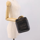 CHANEL Vanity Hand Bag Caviar Skin Black Gold CC Auth 207913-23