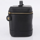 CHANEL Vanity Hand Bag Caviar Skin Black Gold CC Auth 207913-4