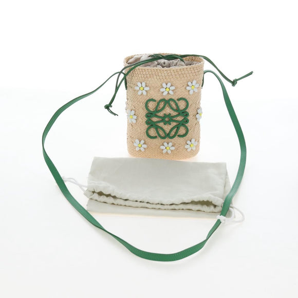 LOEWE Shoulder Bag Raffia Beige Green Auth 207914M