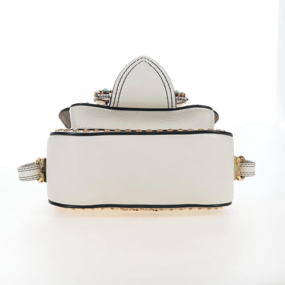 Miu Miu Shoulder Bag Leather White Gold Auth 207918M