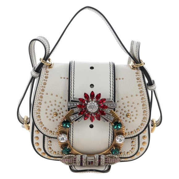 Miu Miu Shoulder Bag Leather White Gold Auth 207918M