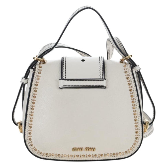Miu Miu Shoulder Bag Leather White Gold Auth 207918M