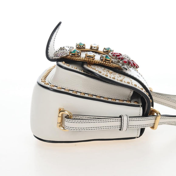 Miu Miu Shoulder Bag Leather White Gold Auth 207918M