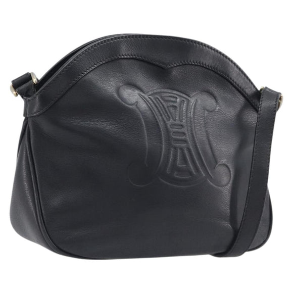 CELINE Macadam Shoulder Bag Leather Black Gold Tone Auth 207920A