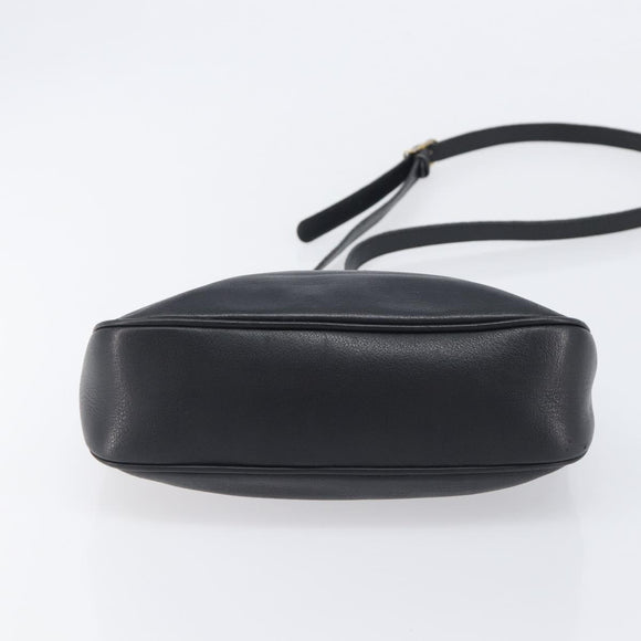 CELINE Macadam Shoulder Bag Leather Black Gold Tone Auth 207920A