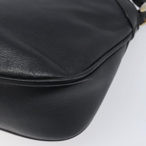 CELINE Macadam Shoulder Bag Leather Black Gold Tone Auth 207920A