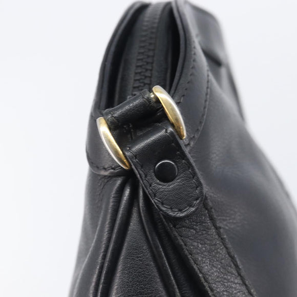 CELINE Macadam Shoulder Bag Leather Black Gold Tone Auth 207920A