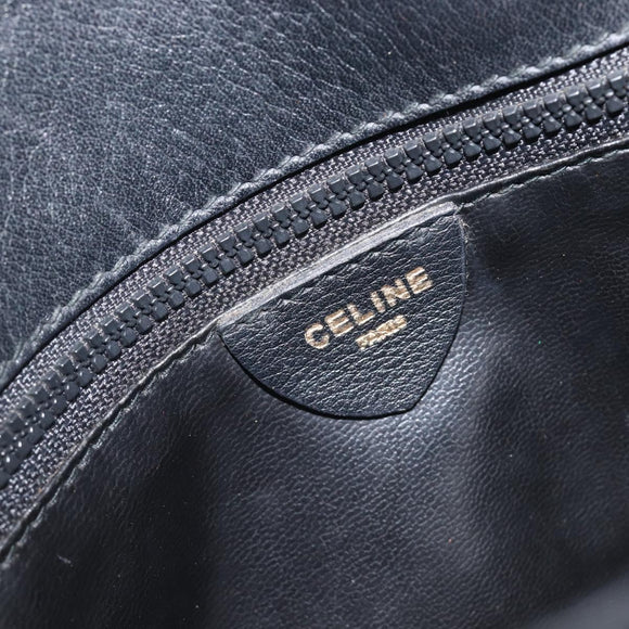 CELINE Macadam Shoulder Bag Leather Black Gold Tone Auth 207920A