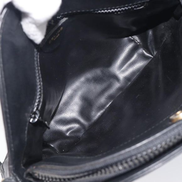 CELINE Macadam Shoulder Bag Leather Black Gold Tone Auth 207920A