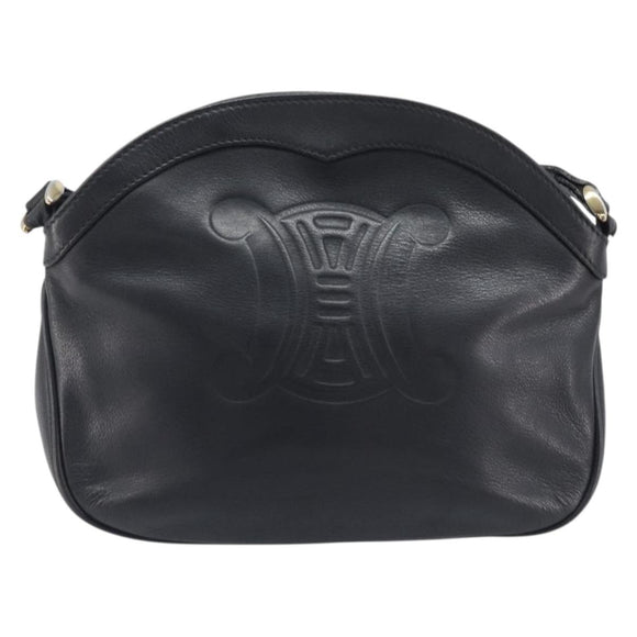 CELINE Macadam Shoulder Bag Leather Black Gold Tone Auth 207920A