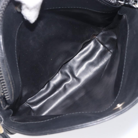 CELINE Macadam Shoulder Bag Leather Black Gold Tone Auth 207920A