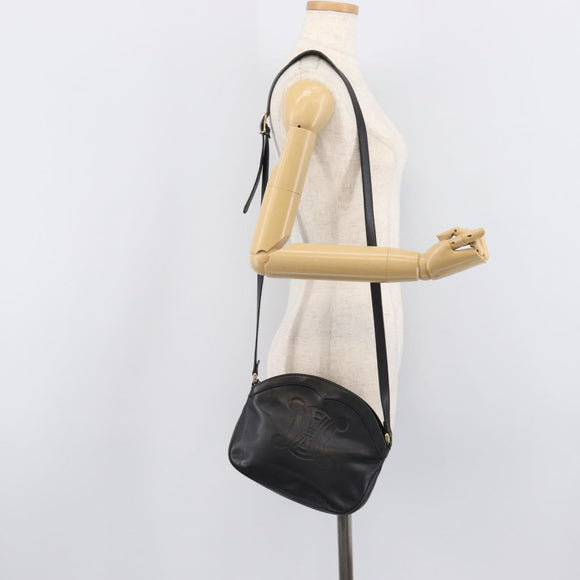 CELINE Macadam Shoulder Bag Leather Black Gold Tone Auth 207920A