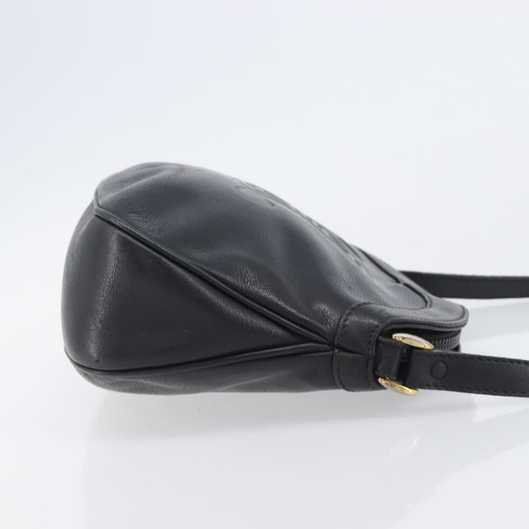 CELINE Macadam Shoulder Bag Leather Black Gold Tone Auth 207920A