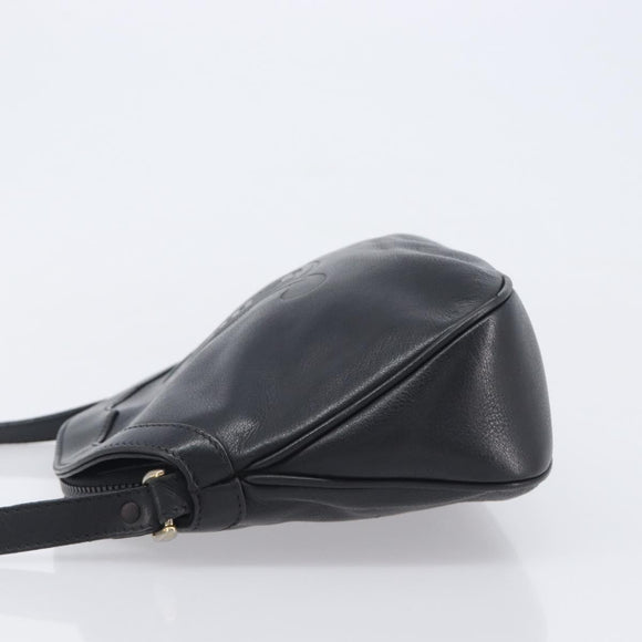CELINE Macadam Shoulder Bag Leather Black Gold Tone Auth 207920A