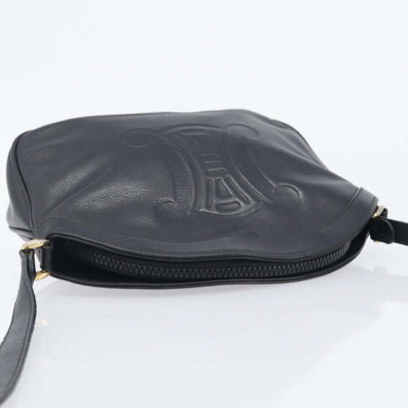 CELINE Macadam Shoulder Bag Leather Black Gold Tone Auth 207920A