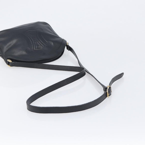 CELINE Macadam Shoulder Bag Leather Black Gold Tone Auth 207920A