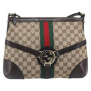 GUCCI GG Canvas Web Sherry Line Interlocking G Shoulder Bag 131033 Auth 207927A-13