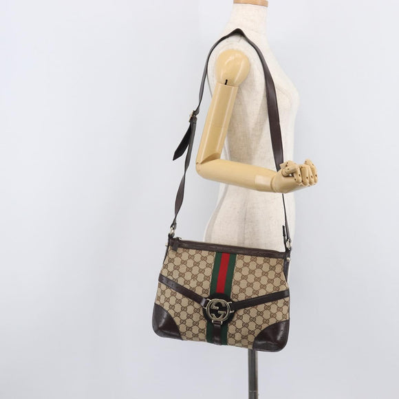 GUCCI GG Canvas Web Sherry Line Interlocking G Shoulder Bag 131033 Auth 207927A
