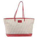 FENDI Zucca Canvas Tote Bag Beige Red 8BH185 Auth 207928-2