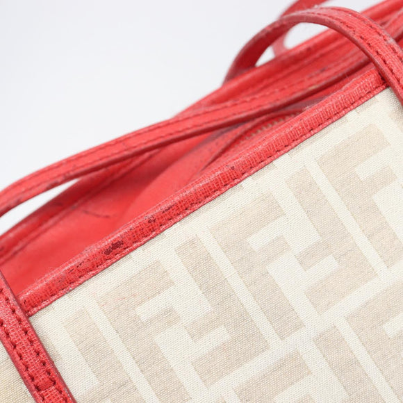 FENDI Zucca Canvas Tote Bag Beige Red 8BH185 Auth 207928