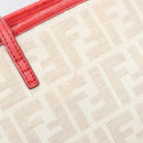 FENDI Zucca Canvas Tote Bag Beige Red 8BH185 Auth 207928-23