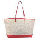 FENDI Zucca Canvas Tote Bag Beige Red 8BH185 Auth 207928-3