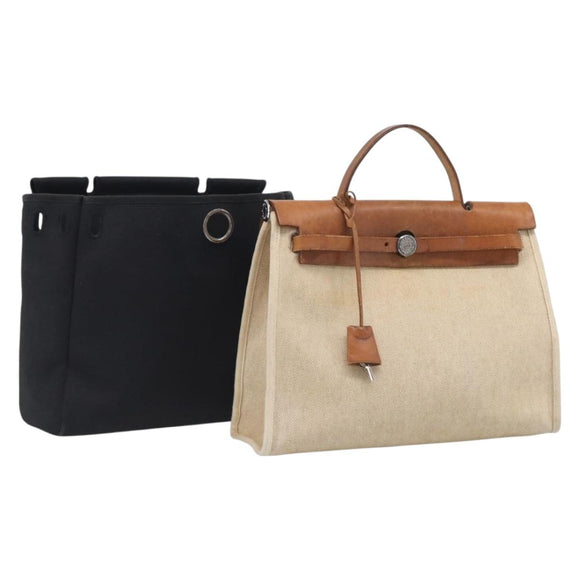 HERMES Herbag PM Hand Bag Canvas Black Auth 207970