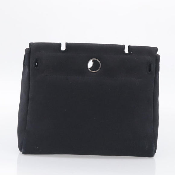 HERMES Herbag PM Hand Bag Canvas Black Auth 207970