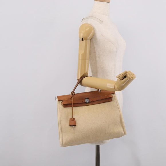 HERMES Herbag PM Hand Bag Canvas Black Auth 207970