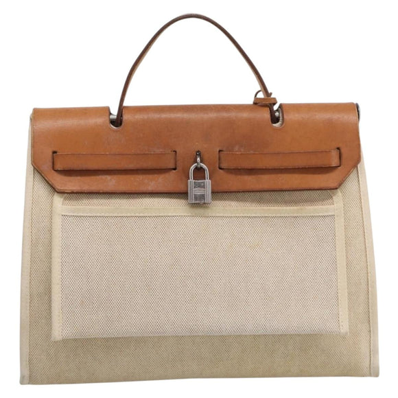 HERMES Herbag PM Hand Bag Canvas Black Auth 207970