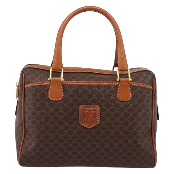 CELINE Macadam Canvas Boston Bag PVC Leather Brown Gold Auth 207973A