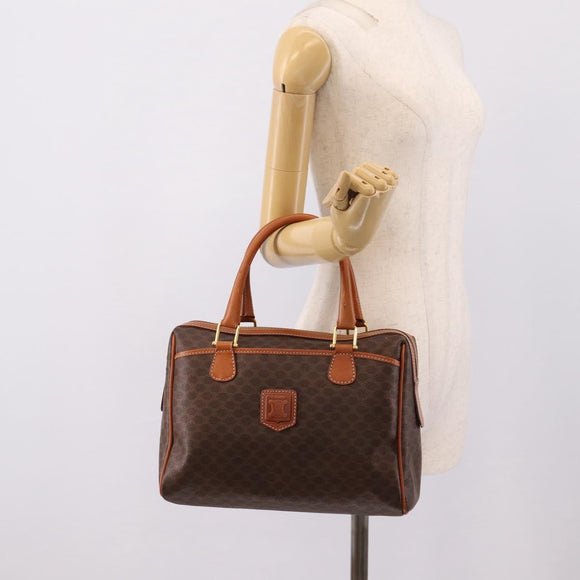 CELINE Macadam Canvas Boston Bag PVC Leather Brown Gold Auth 207973A