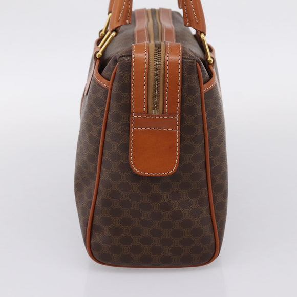 CELINE Macadam Canvas Boston Bag PVC Leather Brown Gold Auth 207973A