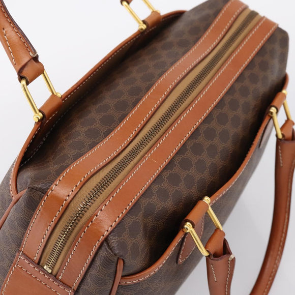 CELINE Macadam Canvas Boston Bag PVC Leather Brown Gold Auth 207973A