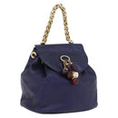 LOEWE Chain Hand Bag Leather Navy Gold Auth 207974-1