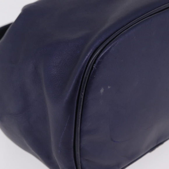LOEWE Chain Hand Bag Leather Navy Gold Auth 207974
