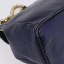LOEWE Chain Hand Bag Leather Navy Gold Auth 207974-13
