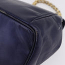 LOEWE Chain Hand Bag Leather Navy Gold Auth 207974-14